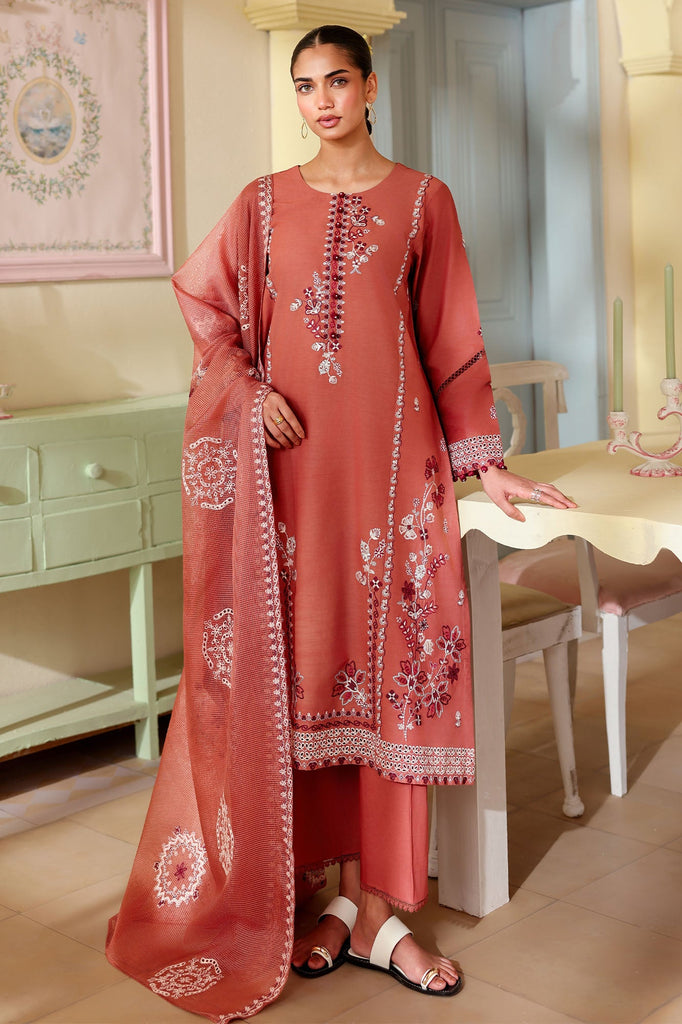 FADED RUST-3PC EMBROIDERED LAWN SUIT