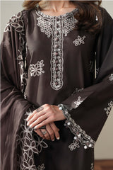 SEAL BROWN-3PC EMBROIDERED SUIT