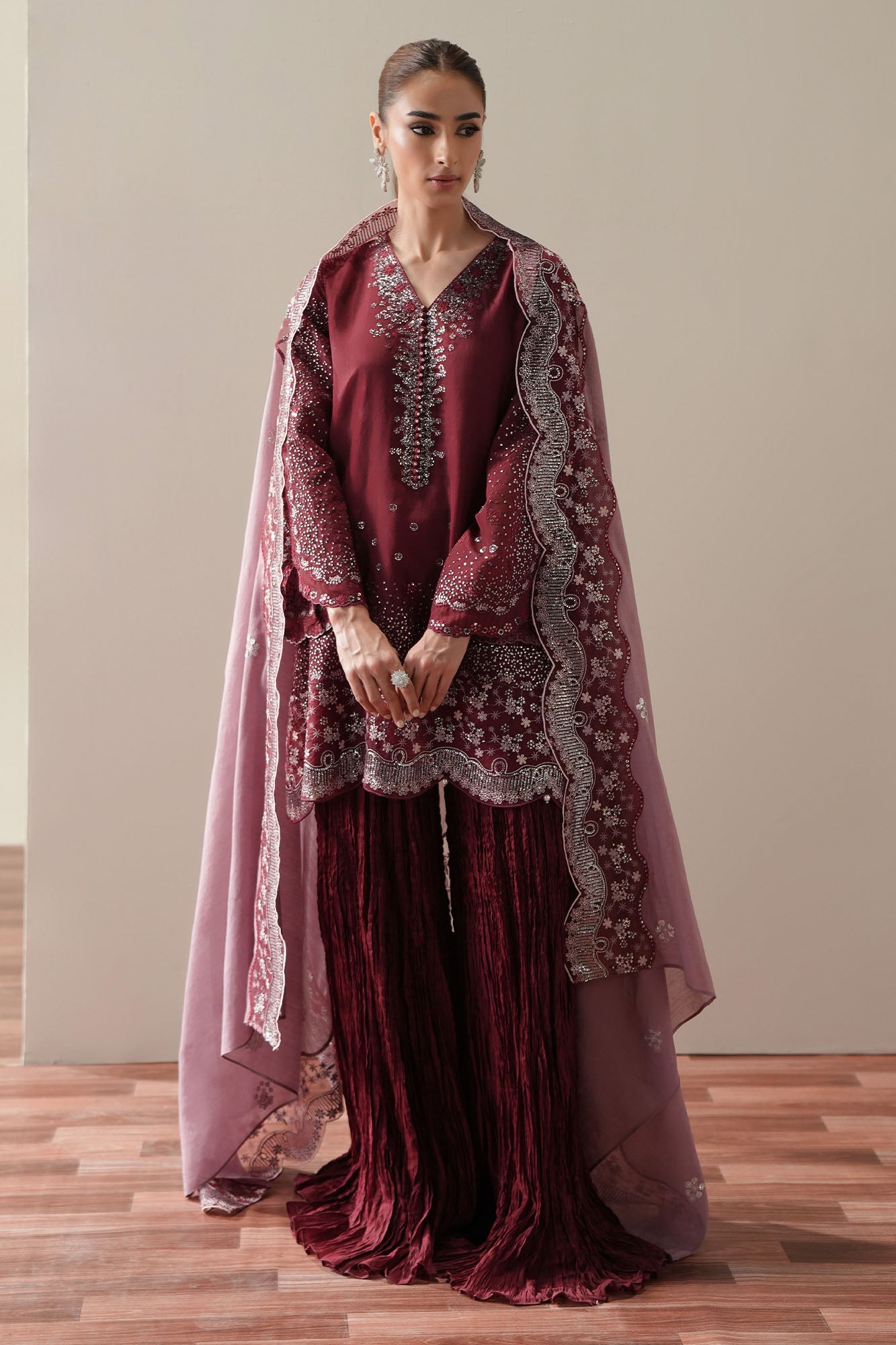 SCARLET STARDUST  - 4PC SILK EMBROIDERED SUIT