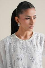BLUE FROST-4PC NET EMBROIDERED SUIT