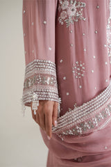 ROSEWOOD PINK-4PC CHIFFON EMBROIDERED SUIT