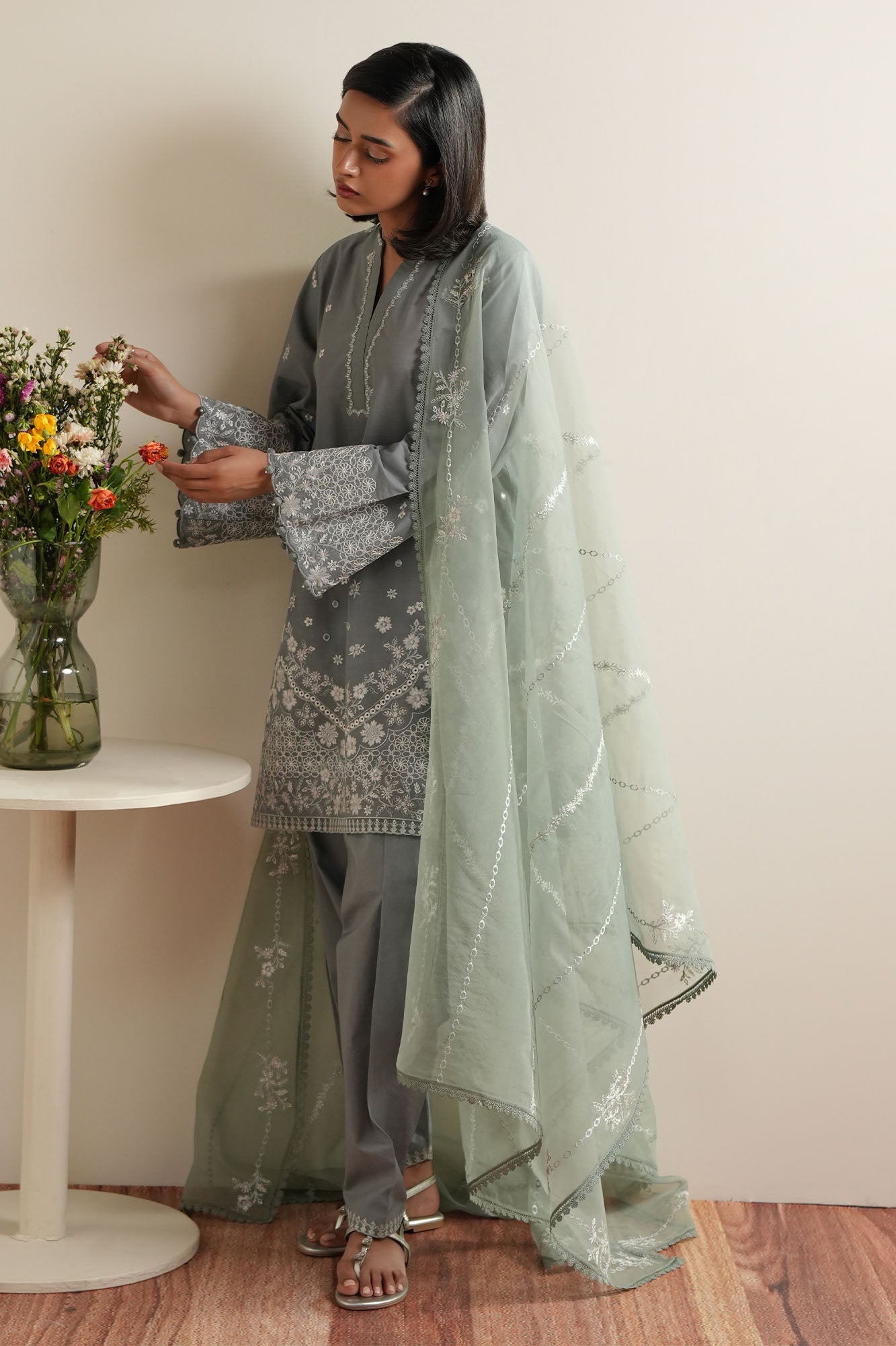 AQUA REVERIE-3PC EMBROIDERED LAWN SUIT