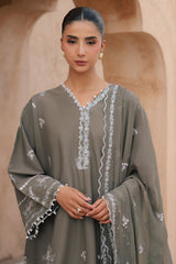 OLIVINE BLOOM-3PC EMBROIDERED LAWN SUIT