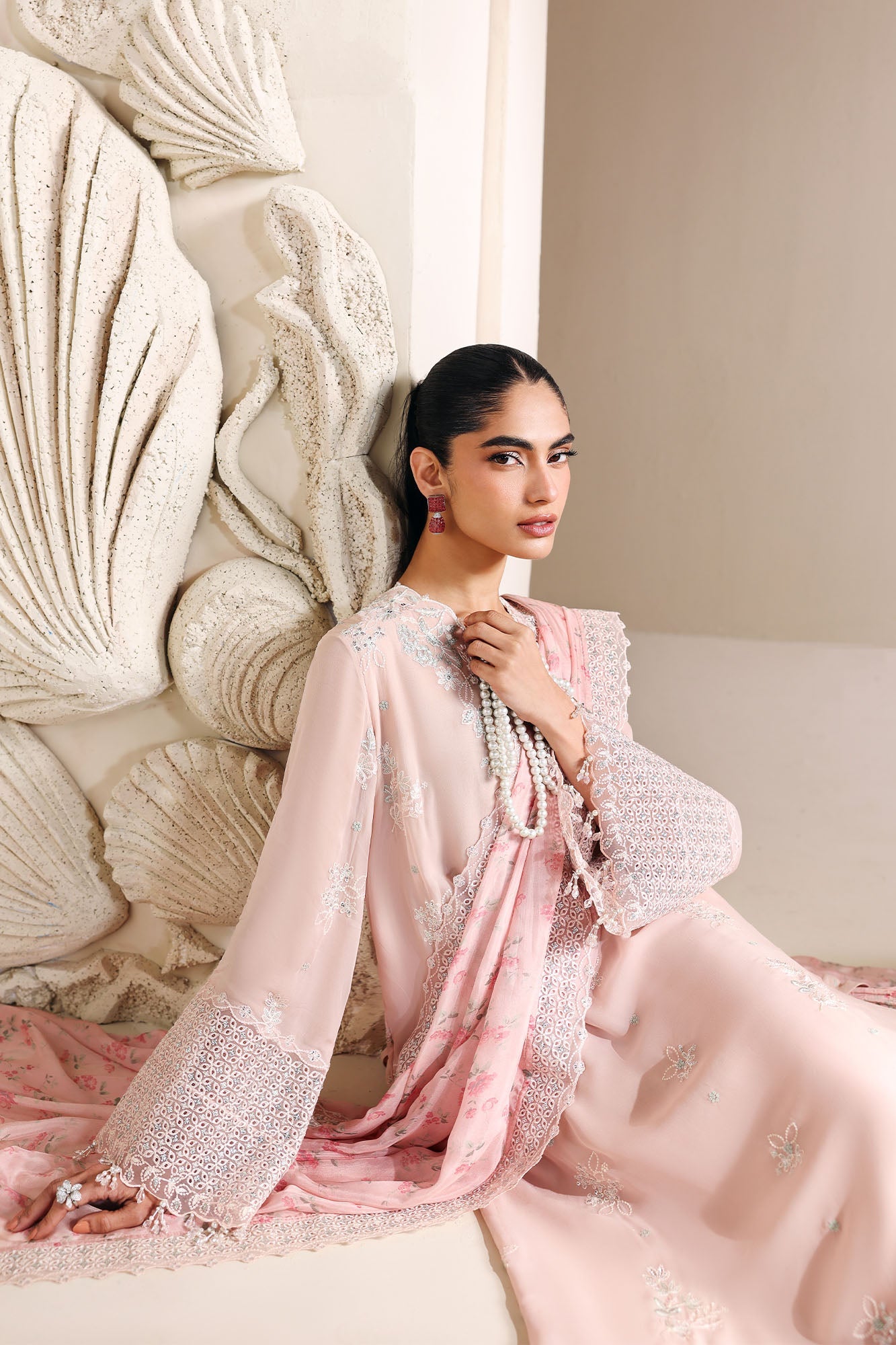 PINK BLOSSOM-4PC CHIFFON EMBROIDERED SUIT