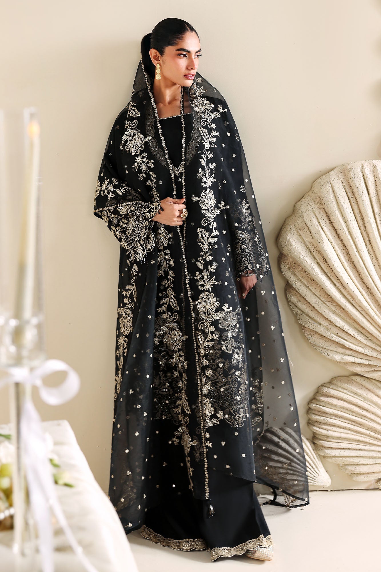 RAVEN GLAM-3PC SILK EMBROIDERED SUIT