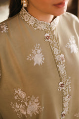 MUTED SAGE-3PC SATIN EMBROIDERED SUIT