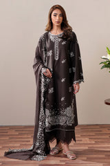 SEAL BROWN-3PC EMBROIDERED SUIT