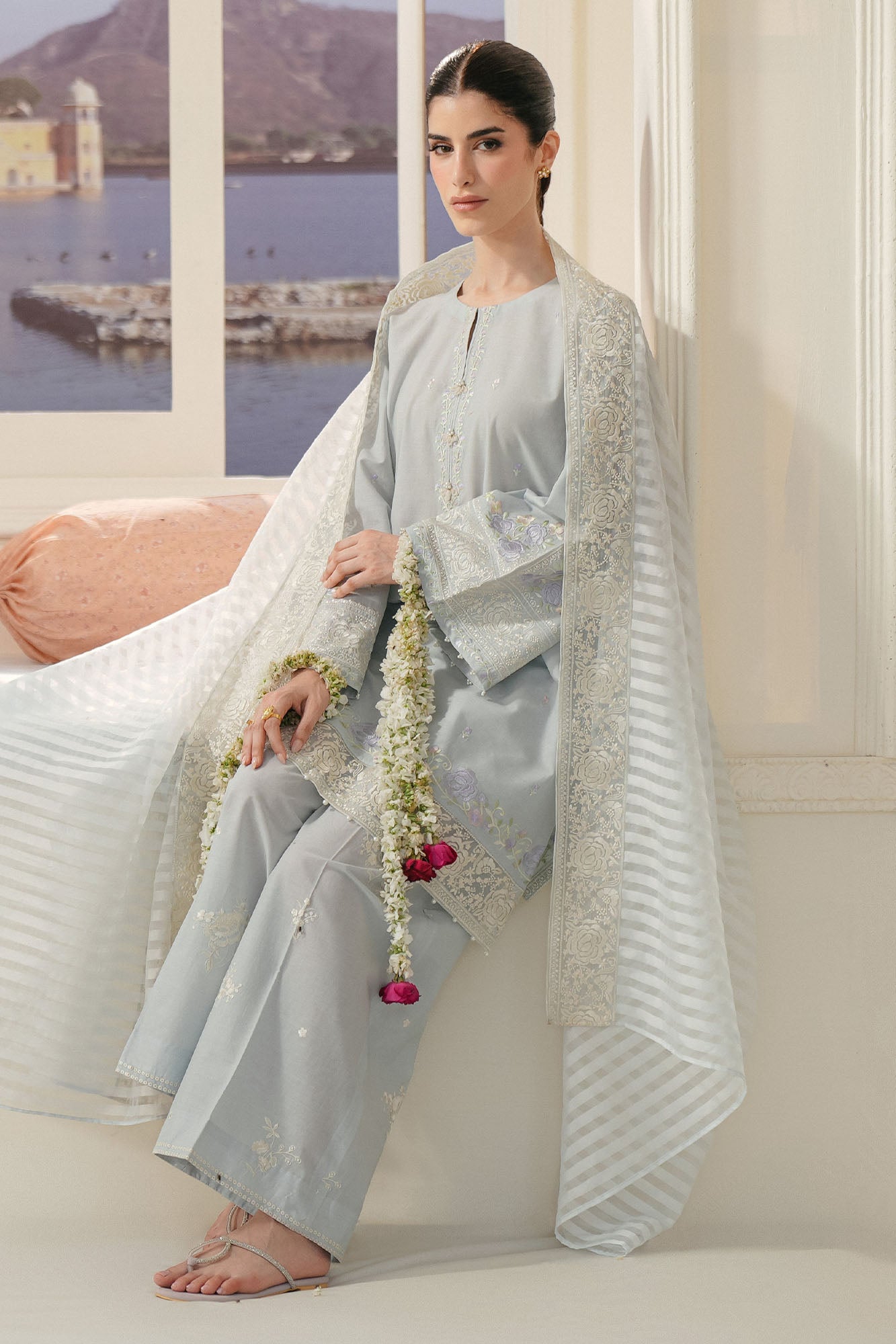 AQUA WHISPER-3PC EMBROIDERED LAWN SUIT