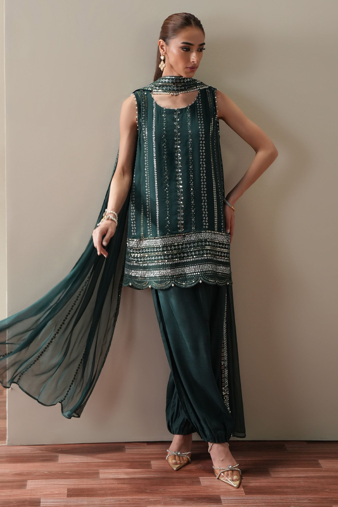 LUXE VERDANT - 4PC  CHIFFON EMBROIDERED SUIT