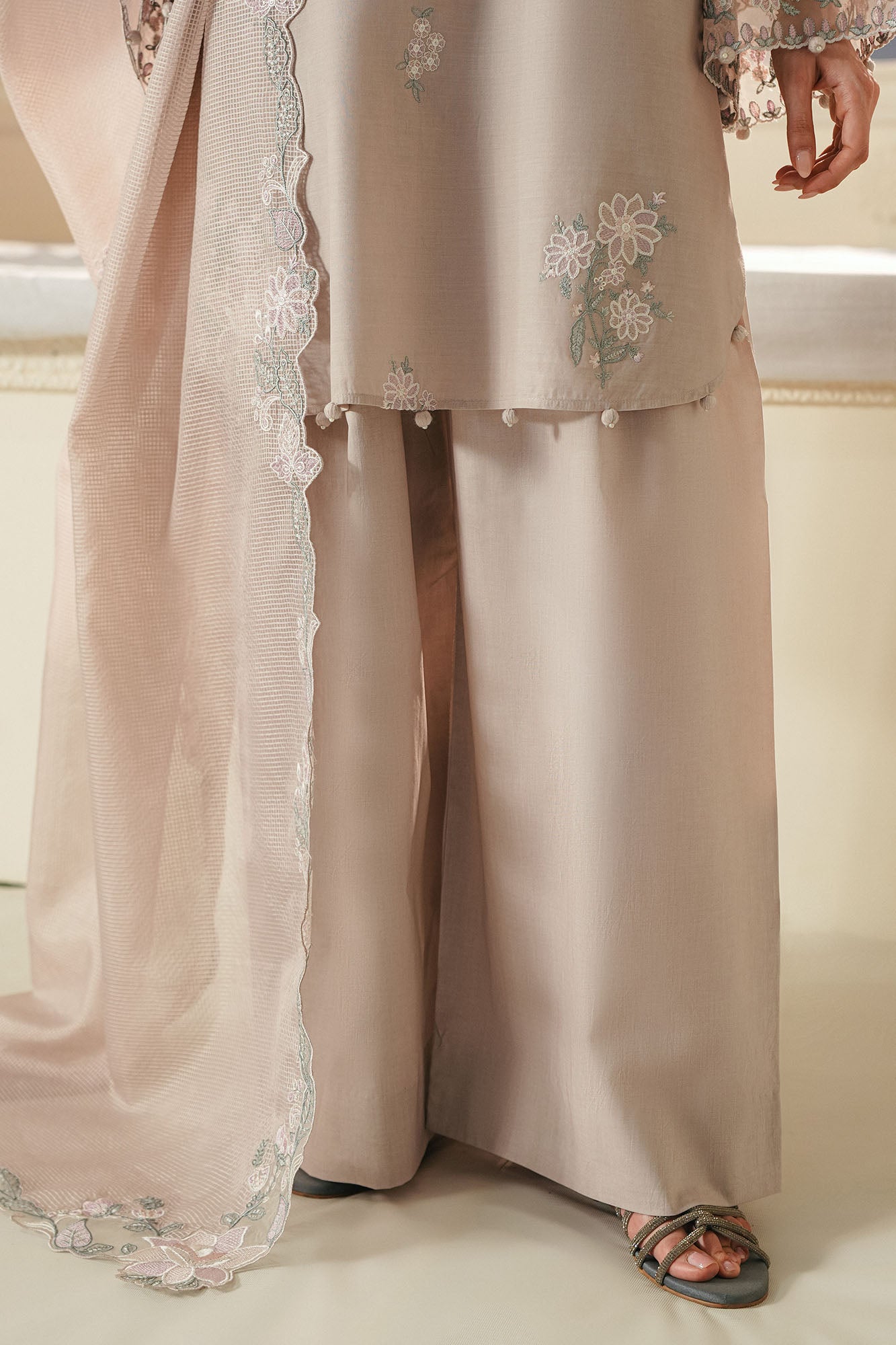 SOFT UMBER-3PC EMBROIDERED LAWN SUIT