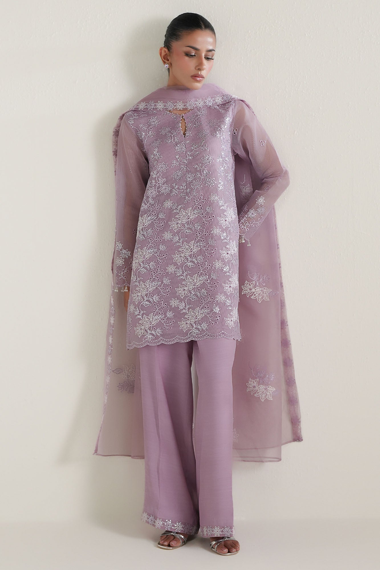 MAJESTIC VIOLET-4PC NET EMBROIDERED SUIT