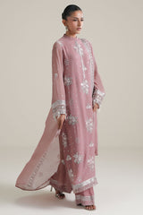ROSEWOOD PINK-4PC CHIFFON EMBROIDERED SUIT