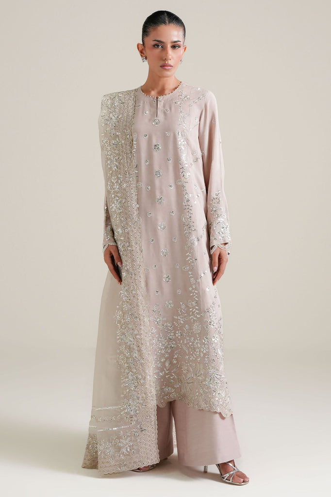 MISTY ASH -3PC SILK EMBROIDERED SUIT