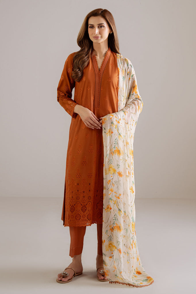 BURNT ORANGE-3PC (SHIRT, TROUSER & DUPATTA)