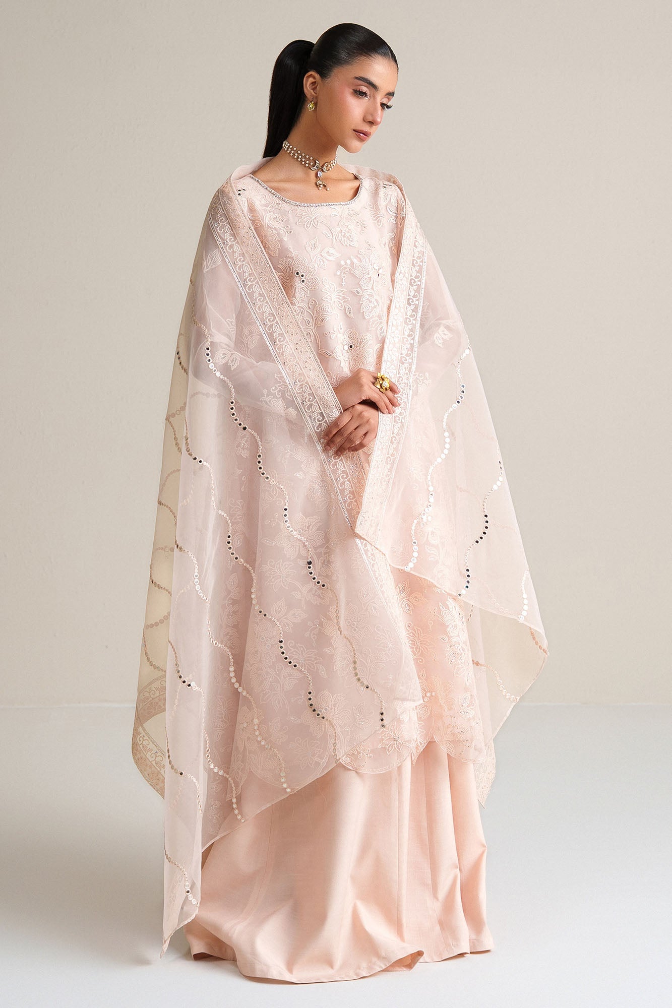 BLUSH SERENITY-4PC ORGANZA EMBROIDERED SUIT