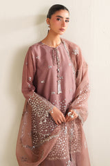 WISTFUL MAUVE-3PC SILK EMBROIDERED SUIT