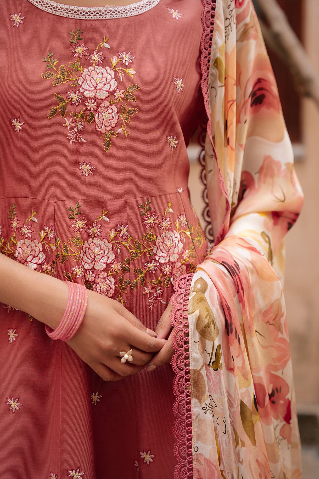 ROSEATE WHISPER-3PC EMBROIDERED LAWN SUIT