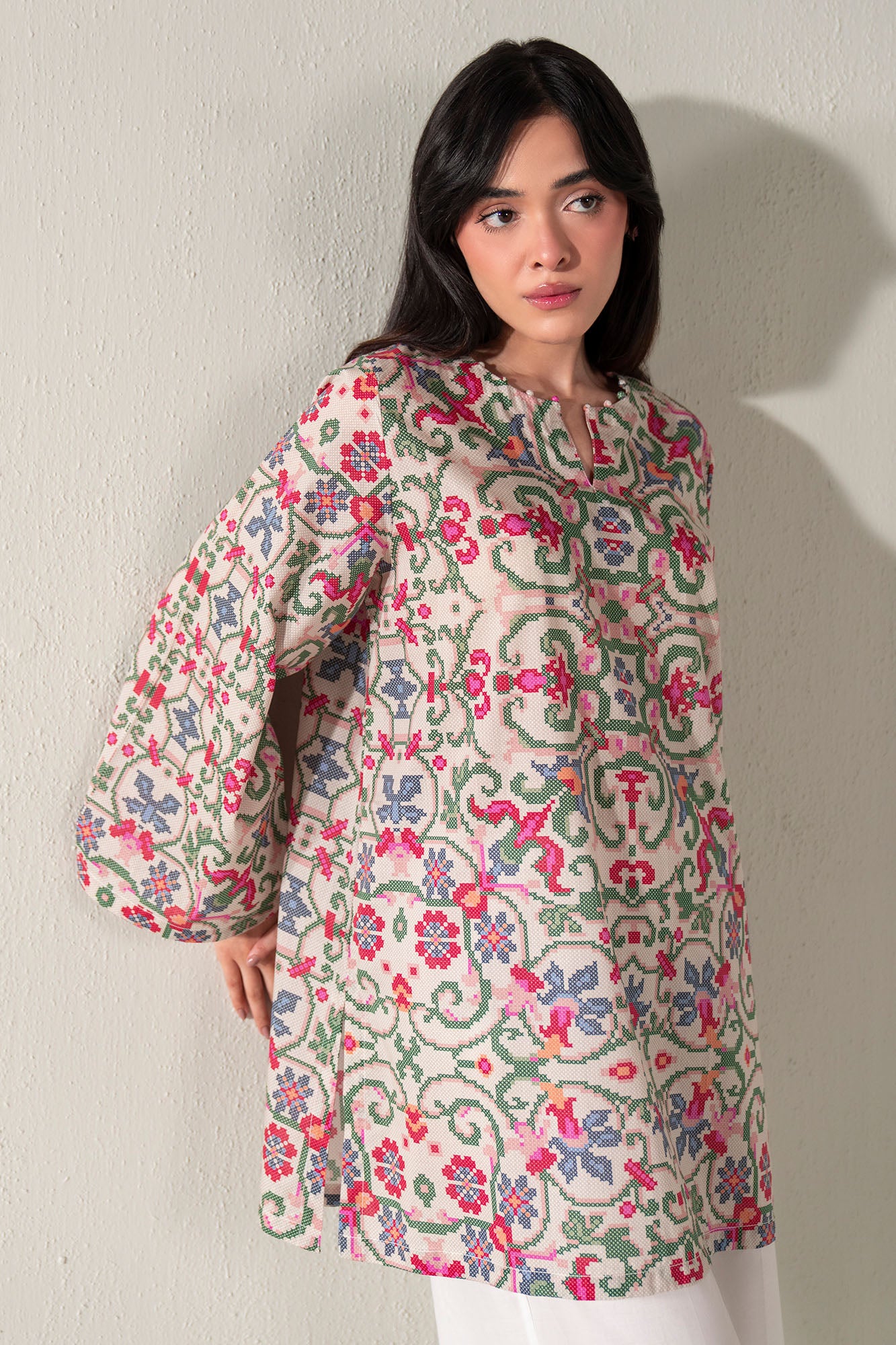 CORAL BLOOM PRINTED LAWN SHIRT