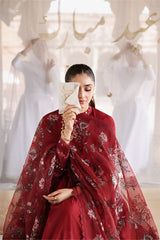 ROUGE FLARE-3PC EMBROIDERED LAWN SUIT