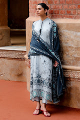 ETHNIC AZURE -3PC SATIN PRINTED SUIT