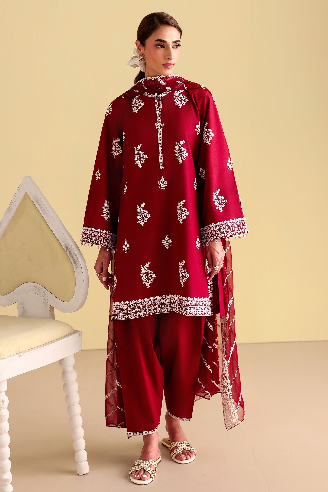 ROYAL GARNET-3PC EMBROIDERED LAWN SUIT