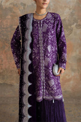 PURPLE GLAM-3PC  FANCY YARN EMBROIDERED SUIT