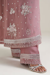 ROSEWOOD PINK-4PC CHIFFON EMBROIDERED SUIT