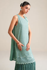 OCEAN ELEGANCE-4PC CHIFFON EMBROIDERED SUIT