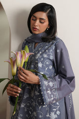 SLATE PETALS -3PC EMBROIDERED LAWN SUIT