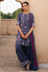 INDIGO DUSK-3PC EMBROIDERED LAWN SUIT
