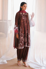 SEPIA BLOOM-3PC SATIN PRINTED SUIT
