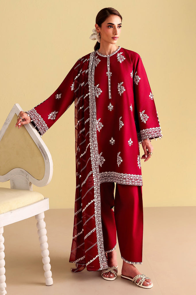 ROYAL GARNET-3PC EMBROIDERED LAWN SUIT
