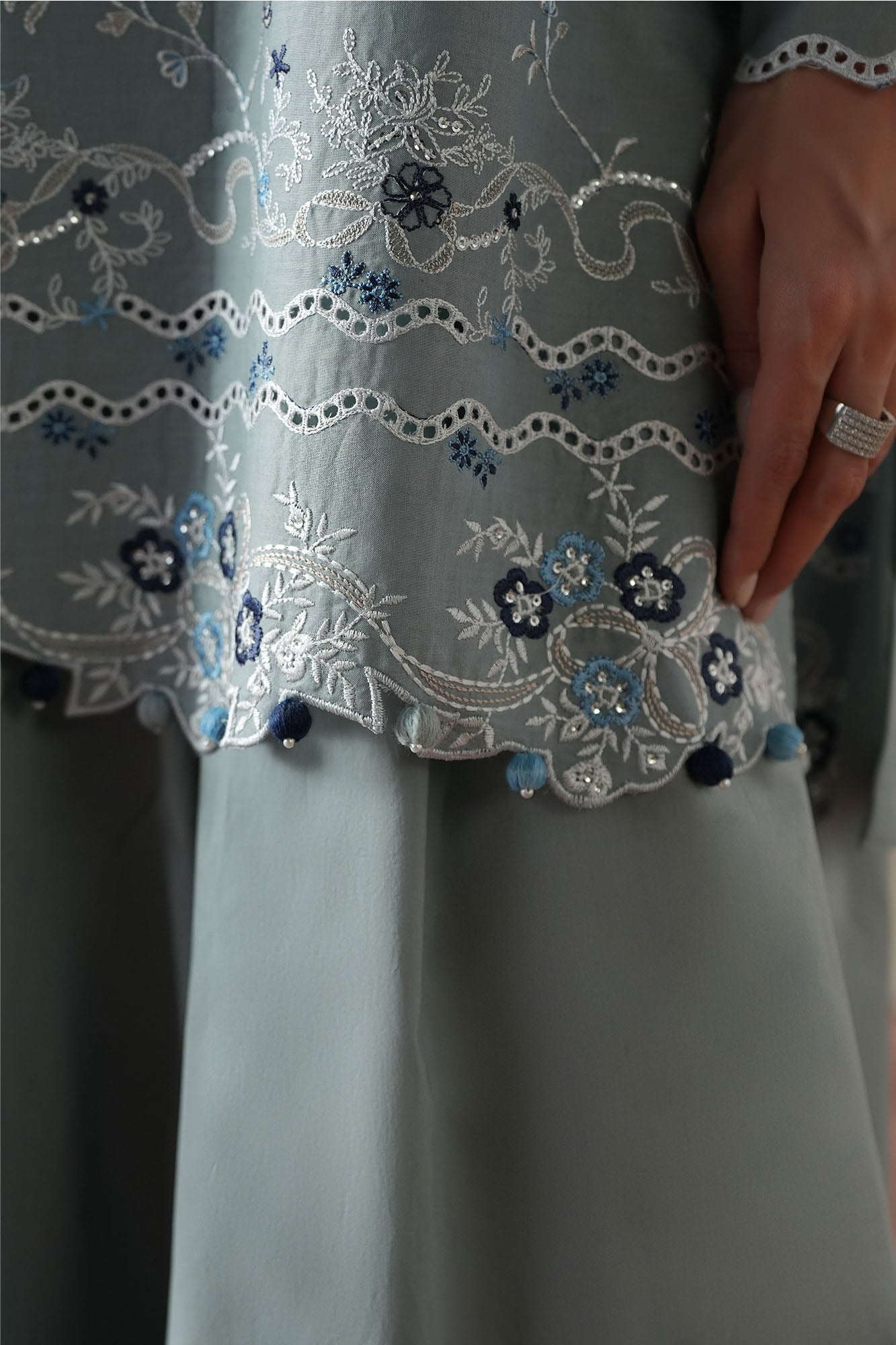 AQUA SMOKE-3PC EMBROIDERED SUIT