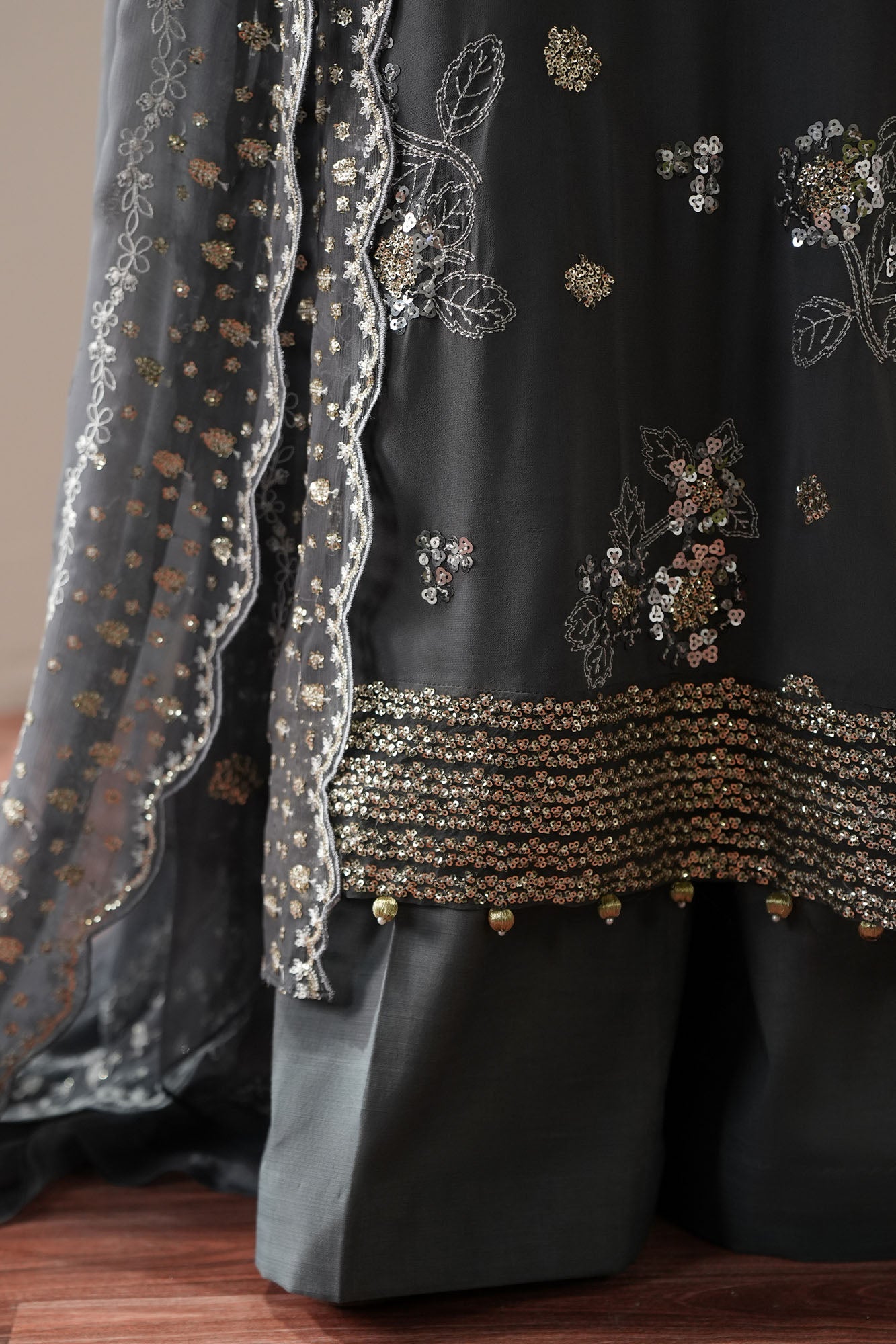 METALLIC WHISPER - 4PC CHIFFON EMBROIDERED SUIT