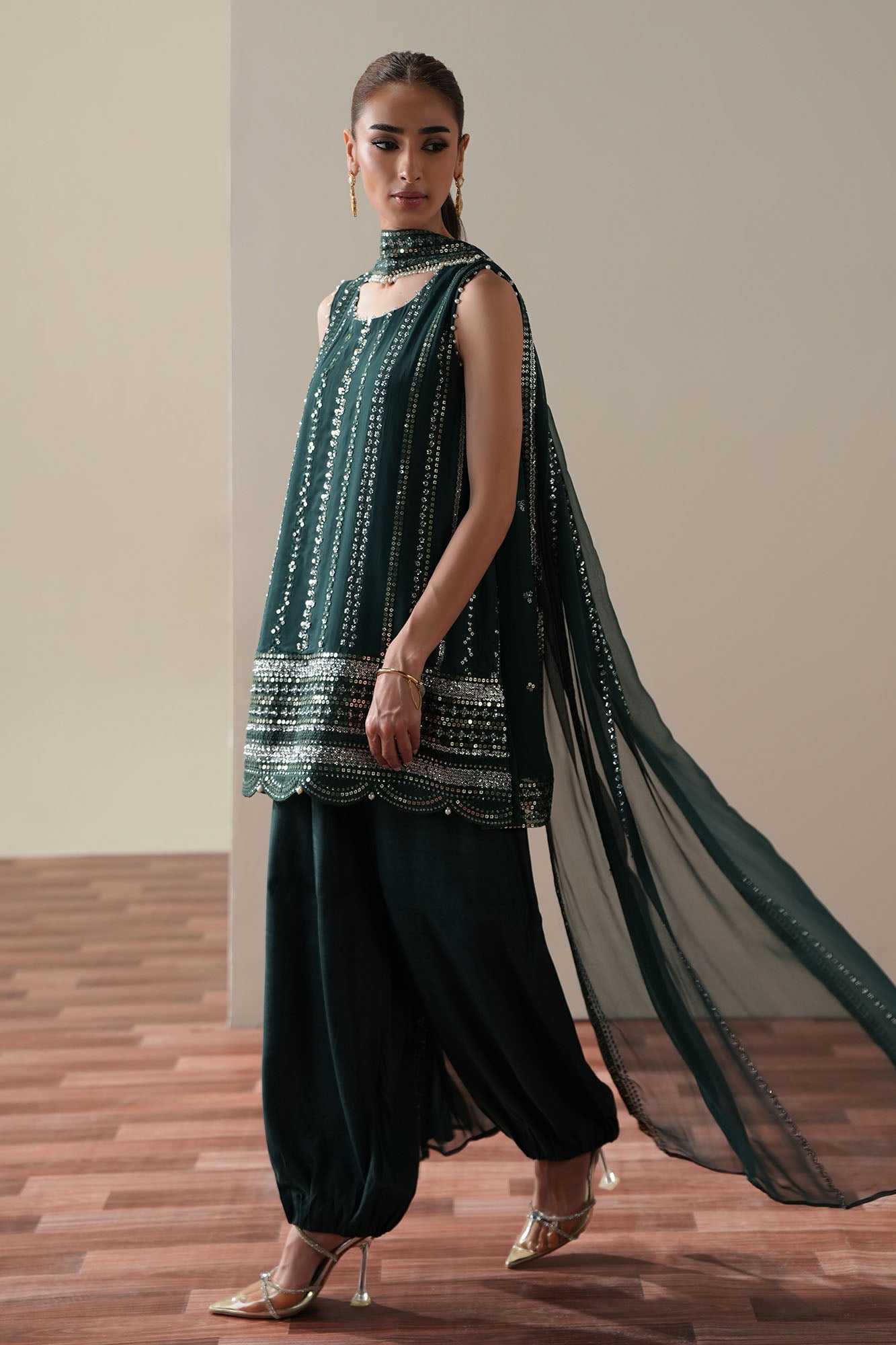 LUXE VERDANT - 4PC  CHIFFON EMBROIDERED SUIT