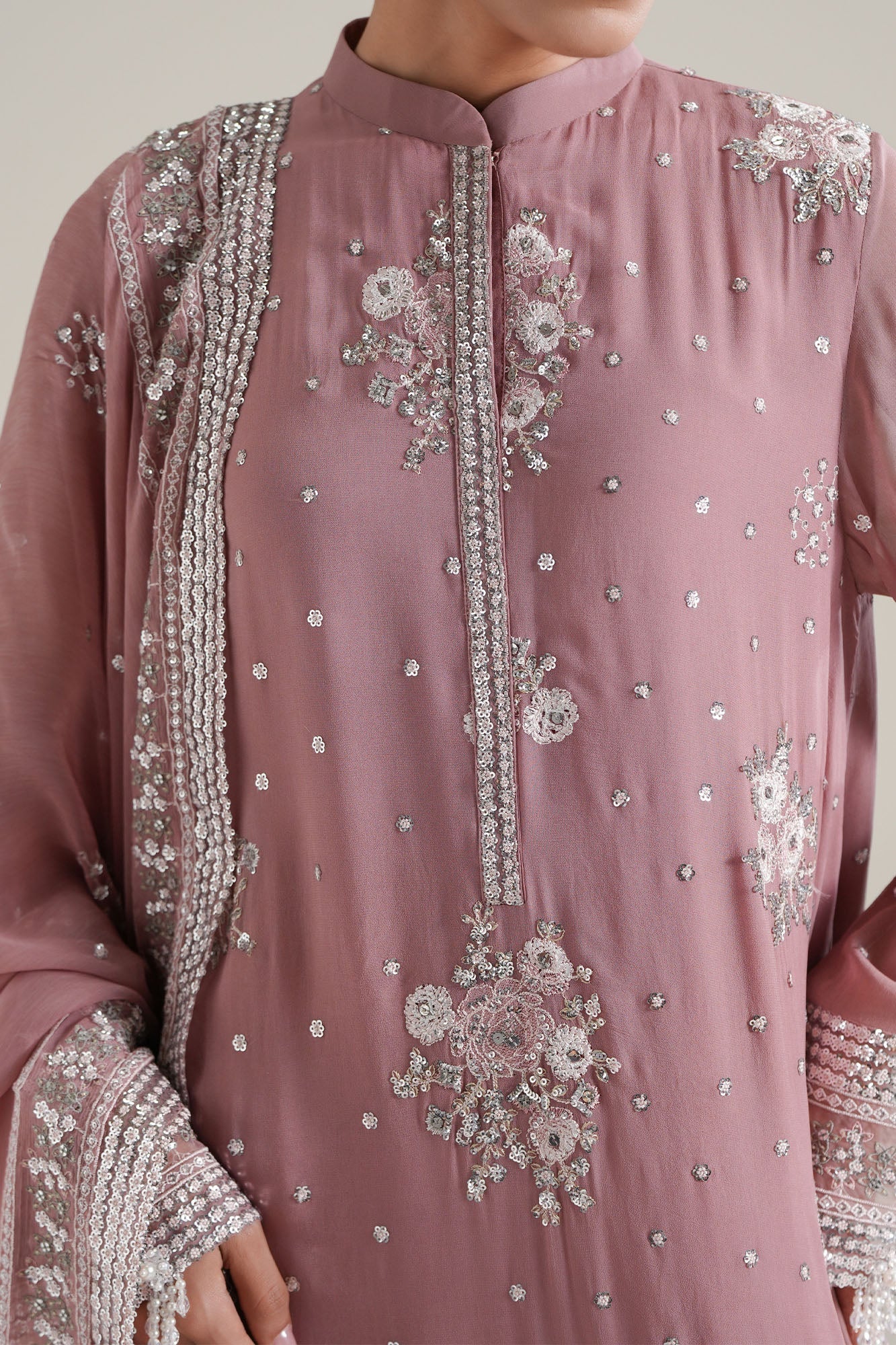 ROSEWOOD PINK-4PC CHIFFON EMBROIDERED SUIT