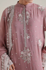 ROSEWOOD PINK-4PC CHIFFON EMBROIDERED SUIT
