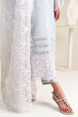 ICE BLUE CHARM-4PC ORGANZA EMBROIDERED SUIT