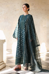 TEAL SPRUCE-3PC EMBROIDERED JACQUARD SUIT