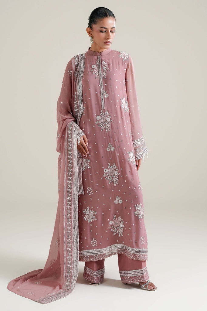 ROSEWOOD PINK-4PC CHIFFON EMBROIDERED SUIT