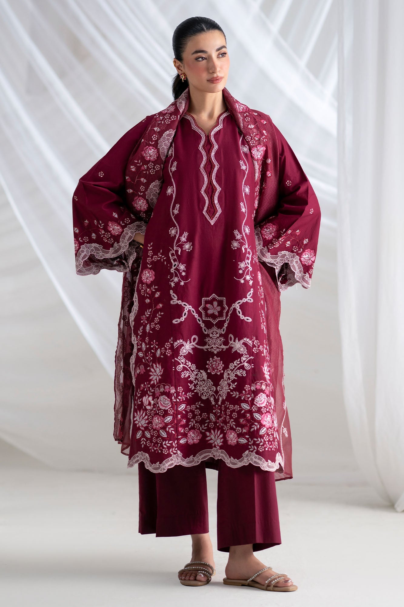 CRIMSON-3PC (SHIRT, TROUSER & DUPATTA)