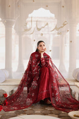 ROUGE FLARE-3PC EMBROIDERED LAWN SUIT