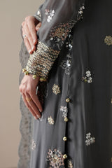 METALLIC WHISPER - 4PC CHIFFON EMBROIDERED SUIT