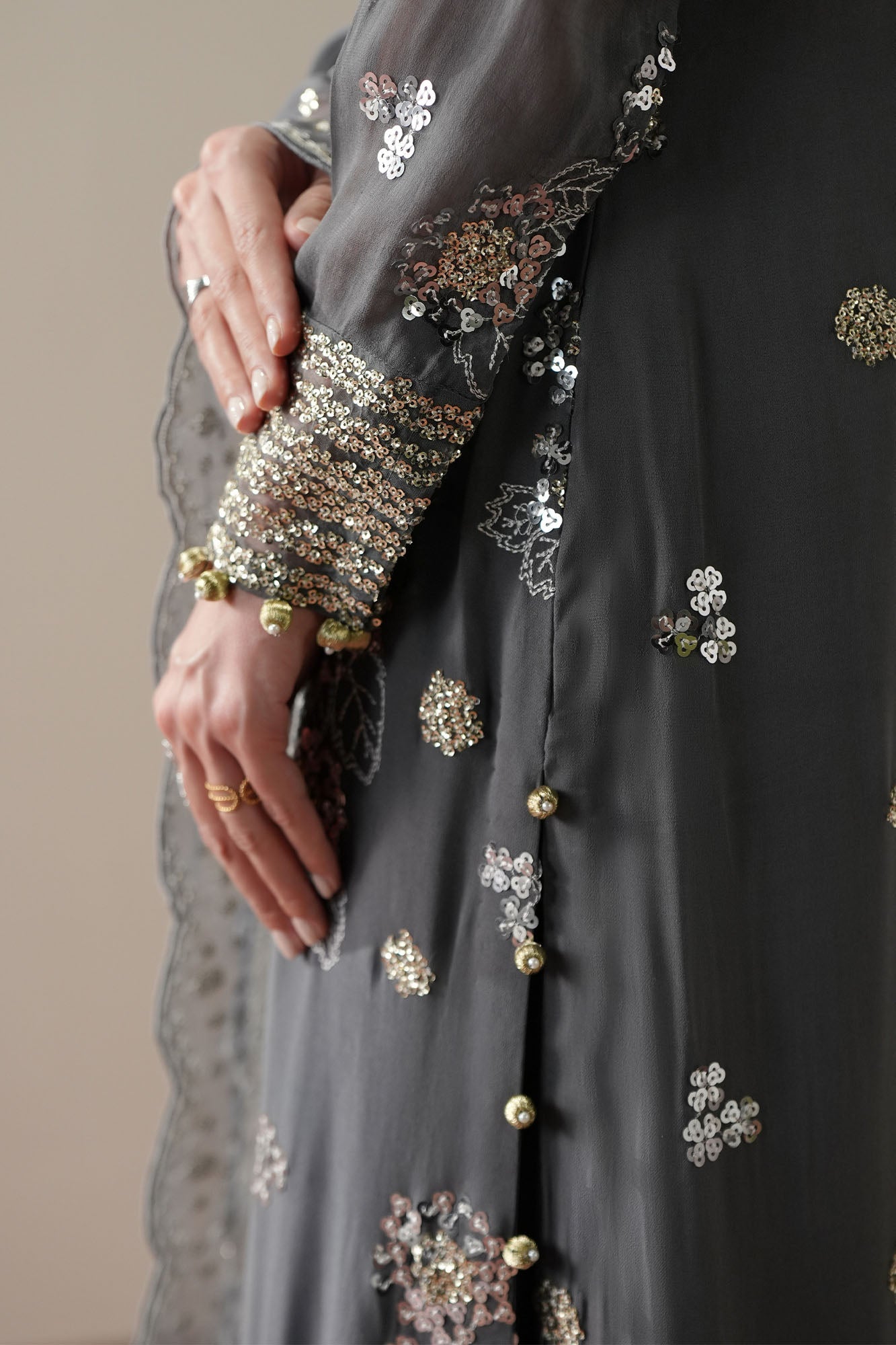 METALLIC WHISPER - 4PC CHIFFON EMBROIDERED SUIT