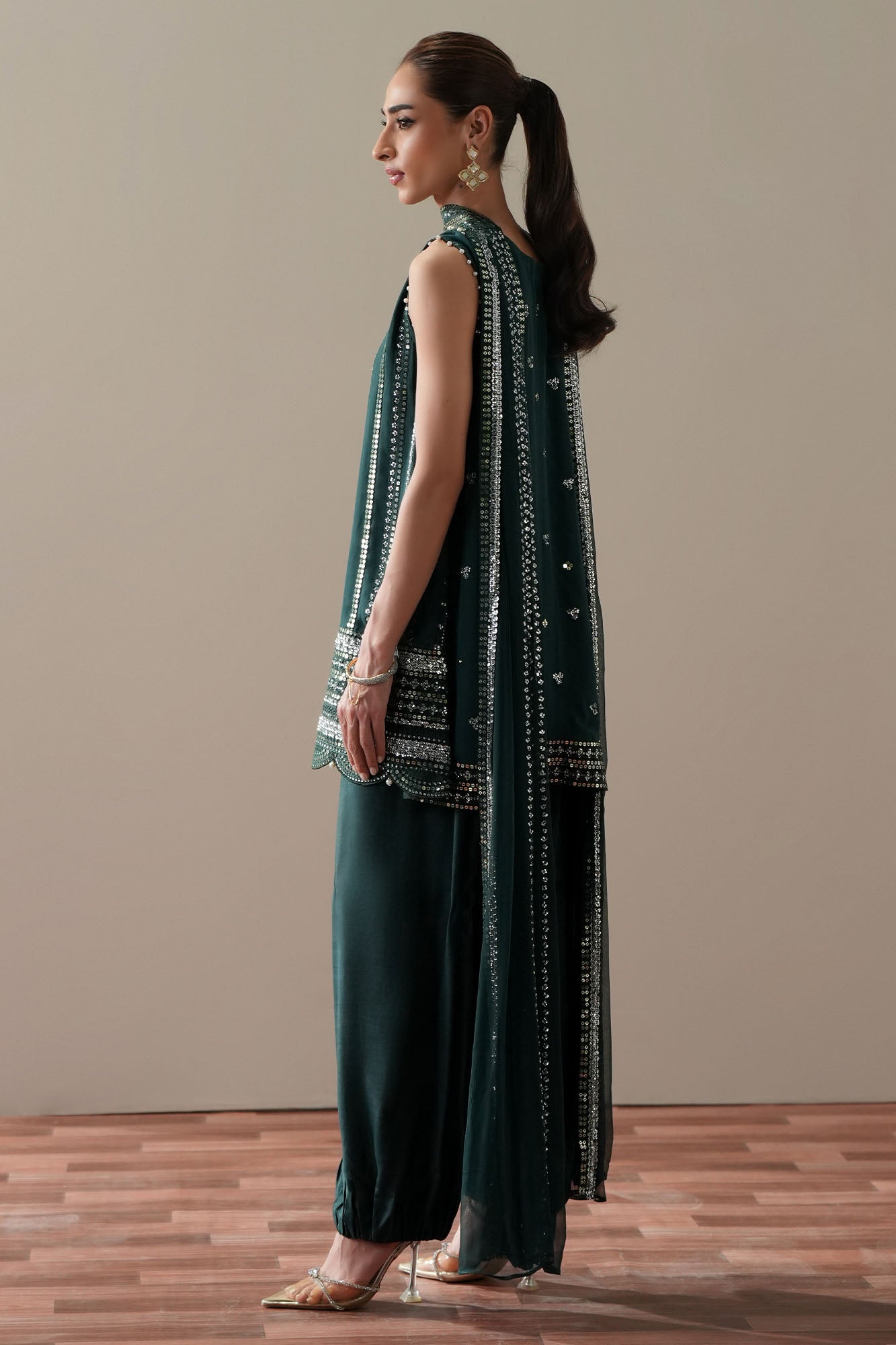 LUXE VERDANT - 4PC  CHIFFON EMBROIDERED SUIT