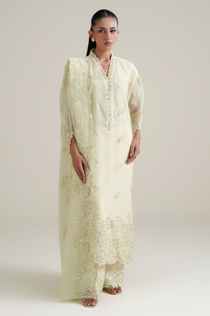 LIME GLOW-4PC NET EMBROIDERED SUIT