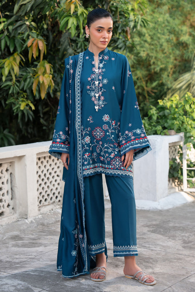 BLUE CARNATION-3PC EMBROIDERED SUIT