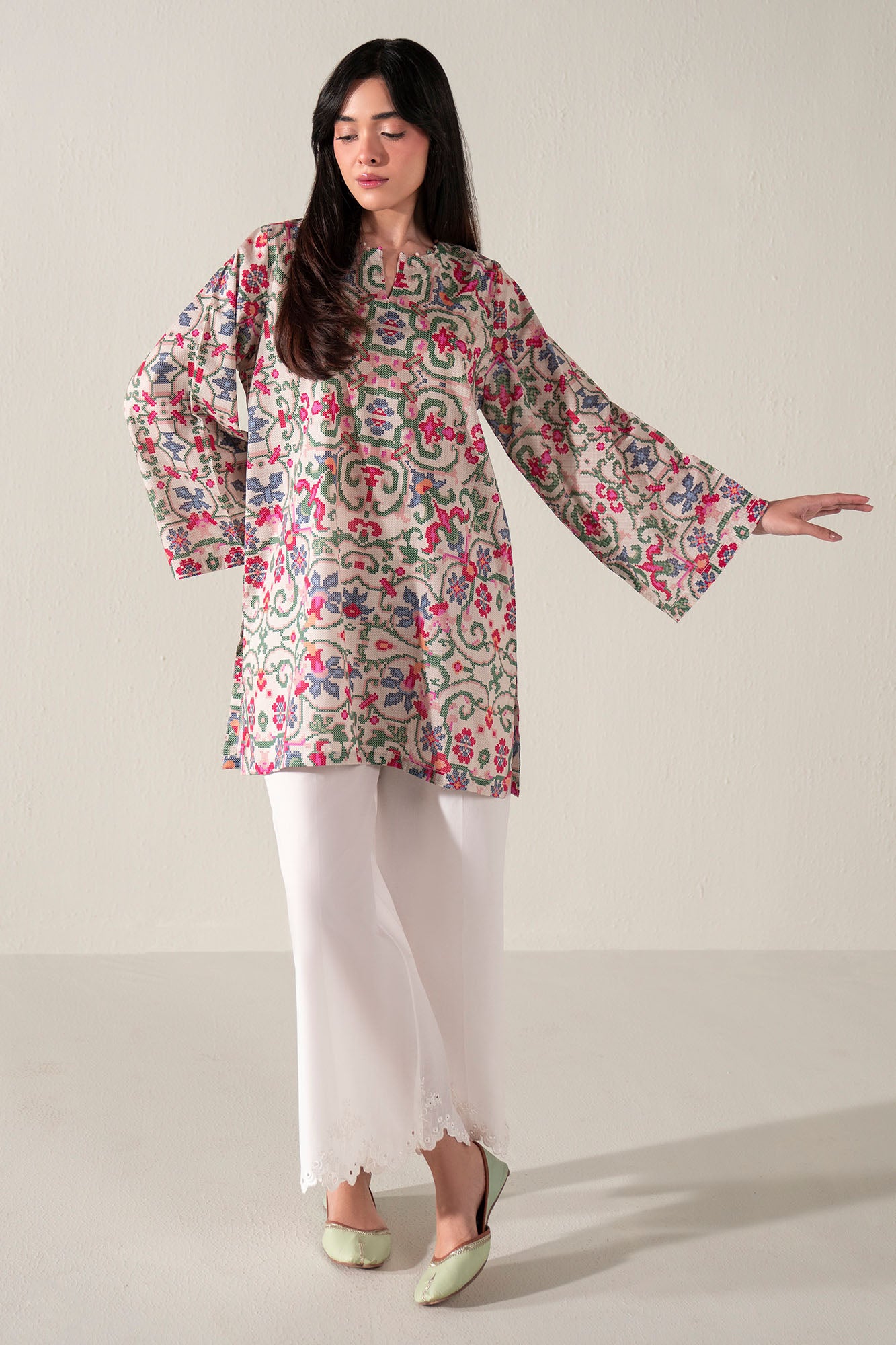 CORAL BLOOM PRINTED LAWN SHIRT