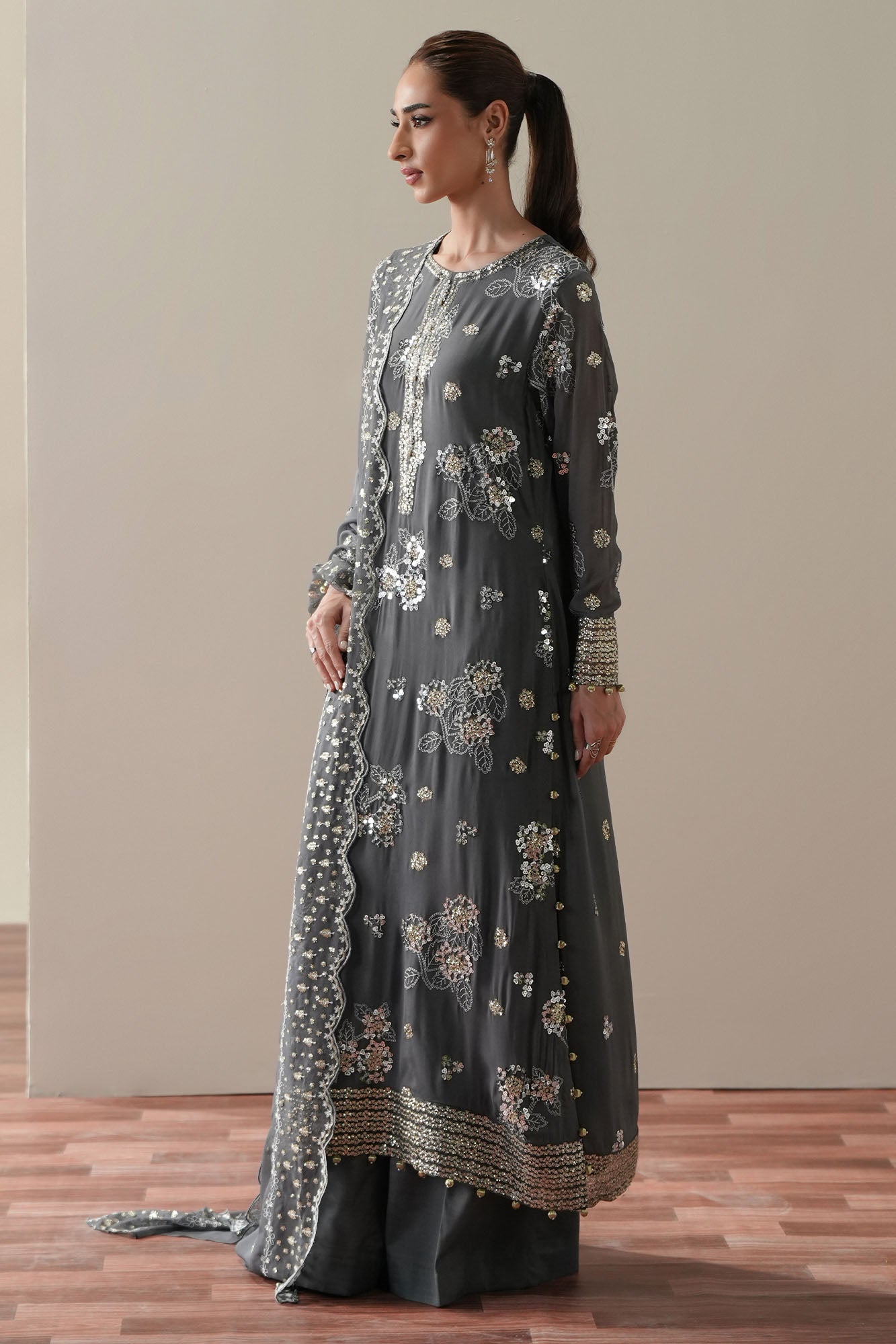 METALLIC WHISPER - 4PC CHIFFON EMBROIDERED SUIT