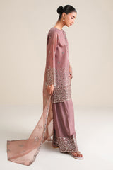 WISTFUL MAUVE-3PC SILK EMBROIDERED SUIT